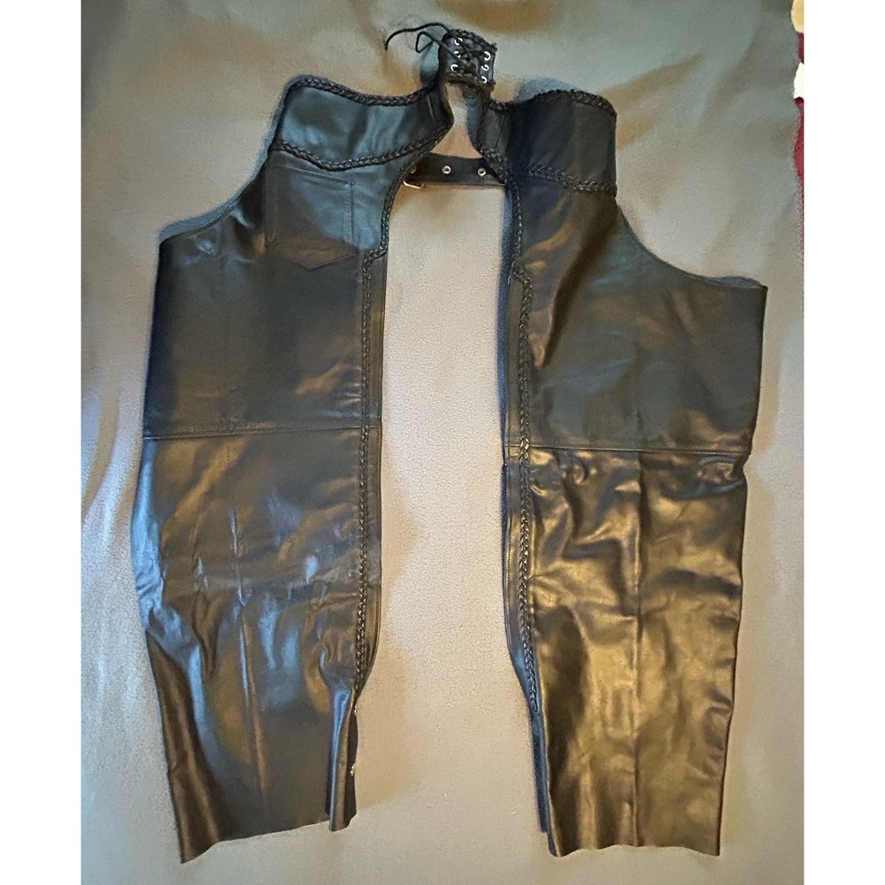 Highway Hawks Black Leather Motorcycle‎ Chaps Weather Protection Biker 5XL